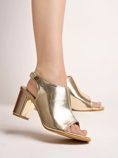 Stylestry Western Embellished Golden Block Heeled Sandals For Women & Girls