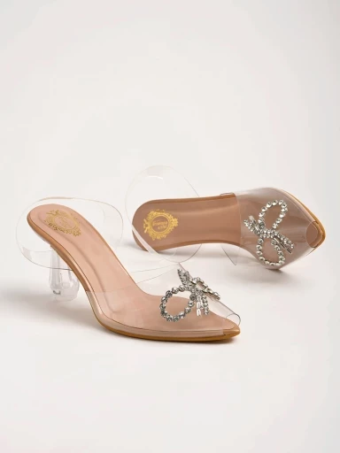 Stylestry Rhinestone Details Clear Backstrap & Clear Heeled Sandals For Women & Girls