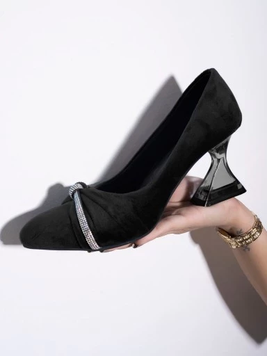 Stylestry Rhinestone Decor Pointed Toe Stylish Black Pumps For Women & Girls