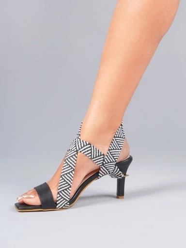 Stylestry Trendy Stylish Embellished Black Heeled Sandals For Women & Girls
