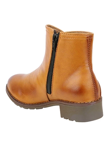 Stylestry Womens & Girls Tan Coloured Zipper Solid Heeled Boots