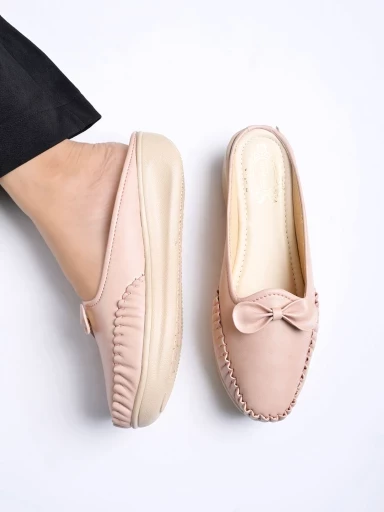 Stylestry Upper Bow Detailed Peach Slip-On Loafers For Women & Girls