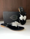 Stylestry Embellished Rhinstone Bow Detailing Black Flats For Women & Girls