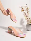 Stylestry Trendy Casual Party Wear Festive Comfortable Square Toe Rainbow Print Pink Block Heels  For Women & Girls