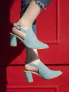 Stylestry Womens & Girls Blue Laser Cuts Peep-Toed Heeled Mules