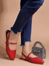 Stylestry Ethnic Red Flat Mules For Women & Girls