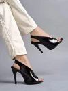 Stylestry Stylish Slingback Peep Toe Black Pumps Stiletto Heeled Sandals For Women & Girls