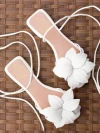 Stylestry Stylish Trendy Casual Elegant Flower Embellished White Flats  With Tie-up Style For Women & Girls