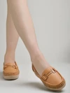 Stylestry upper Buckle Detailed Tan Loafers For Women & Gilrs