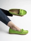 Stylestry Stylish Front Bow Style Green Loafers For Women & Girls