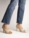 Stylestry Women's & Girl's Beige Peep Toe Textured Slim Heels