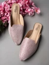 Stylestry Embellished Pink Flat Mules For Women & Girls
