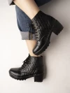 Stylestry Womens & Girls Lace Up High Top Solid Black Heeled Boots