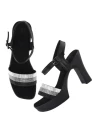 Stylestry Embellished Black Sparkle Block Heeled Sandals For Women & Girls