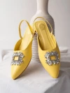 Stylestry Embellished Front Studded Buckle Yellow Mules For Women & Girls