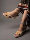 Stylestry Embroidered Cream Heeled Mules For Women & Girls