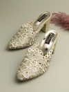 Stylestry Gold-Toned  Silver-Toned Embellished Ethnic Block Mules with Laser Cuts