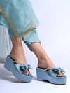 Stylestry Embellished Blue Platfrom Heels For Women & Girls