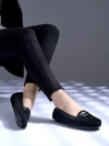 Stylestry upper Suede Detailed Black Loafers For Women & Girls