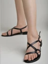 Stylestry Solid Criss-Cross Straps Black Heeled Sandals For Women & Girls