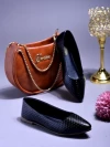 Stylestry Textured Black Ballerinas For Women & Girls