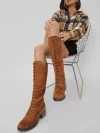 Stylestry Womens & Girls Tan Coloured Solid Zipper & Lace Up Long Boots