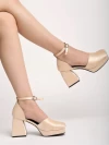 Stylestry Square Toe Golden Platfrom Block Heel Court Pump For Women & Girls