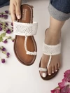 Stylestry Womens & Girls White Woven Design One Toe Flats