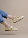 Stylestry Buckle Detailed Cream Loafers For Women & Gilrs