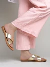 Stylestry Embellished Cross Strap Golden Flats For Women