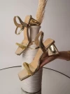 Stylestry Women & Girls Glamorous Wide Fit block heeled sandal in golden metallic