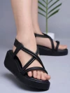 Stylestry Solid Criss-Cross Straps Black Wedges For Women & Girls