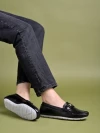 Stylestry upper Buckle Detailed Black Loafers For Women & Girls