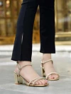 Stylestry Embellished Rhinestones Strap Golden Heels For Women & Girls