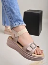 Stylestry Slingback Cream Platform Heels For Women & Girls