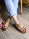 Stylestry Womens & Girls Gold-Toned Woven Design One Toe Flats