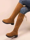 Stylestry Women & Girls Tan Solid Lace Up Long Heeled Boots