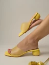 Stylestry Clear Strap Solid Yellow Block Heels For Women & Girls