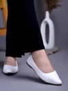 Stylestry Textured White Ballerinas For Women & Girls