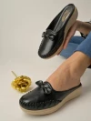 Stylestry Upper Bow Detailed Black Slip-On Loafers For Women & Girls