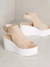 Stylestry Stylish Peep Toe Cream Platform Heels For Women & Girls