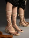 Stylestry Women & Girls Cream Open Toe Heeled Gladiators