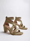 Stylestry Stylish Multi Cross Strap Golden Block Heeled Sandals For Women & Girls