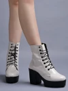 Stylestry Women & Girls Lace Up Block Heeled Western Cream Boots