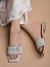 Stylestry Embellished Silver Flats For Women & Girls