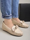 Stylestry upper Bow Detailed Cream Loafers For Women & Gilrs