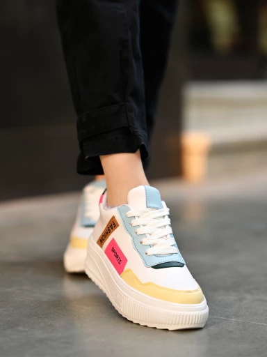 Shoetopia Smart Casual Lace-up White Sneakers For Women & Girls