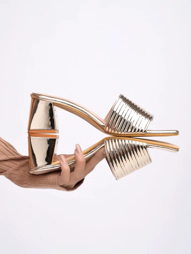 Shoetopia Embellished Golden Block Heels For Women & Girls