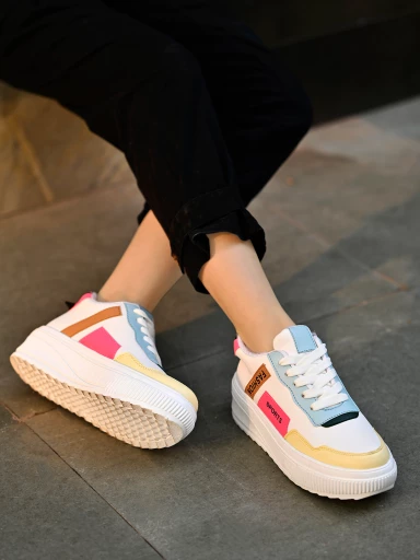 Shoetopia Smart Casual Lace-up White Sneakers For Women & Girls