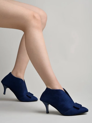 Shoetopia Solid Bow Detailed Blue Pumps For Women & Girls